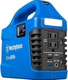 Westinghouse Portable Power Station and Solar Generator, Pure Sine Wave AC Outlet, Backup Lithium Battery, 194Wh, 300 Peak Watt