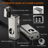 Scotte Cigar Lighter 4 Jet Flame,Refillable Butane Lighter with Cigar Cutter V Cut Cigar Punch Cigar Holder Cigar Draw Enhancer