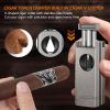 Scotte Cigar Lighter 4 Jet Flame,Refillable Butane Lighter with Cigar Cutter V Cut Cigar Punch Cigar Holder Cigar Draw Enhancer