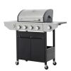 Propane Grill 4 Burner Barbecue Grill Stainless Steel Gas Grill with Side Burner and Thermometer for Outdoor BBQ, Camping