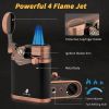 XIFEI Cigar Lighter 4 Jet Flame Torch Lighter with Cigar Holder, Windproof Rocker Arm Butane Lighter Adjustable Flame