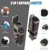 Cigar Lighter 4 Torch Jet Flame,Cigar Punch & Holder & Draw Enhancer,Refillable Torch Lighter,Multi-Functional Cigar Accessories