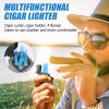 Cigar Lighter 4 Torch Jet Flame,Cigar Punch & Holder & Draw Enhancer,Refillable Torch Lighter,Multi-Functional Cigar Accessories