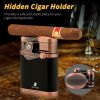 XIFEI Cigar Lighter 4 Jet Flame Torch Lighter with Cigar Holder, Windproof Rocker Arm Butane Lighter Adjustable Flame