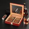 Cedar Wood Travel Cigar Humidor Box With Humidifier Hygrometer Humidor Cigar Box Case Glass Humidors Fit 20-30 Cigars