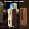 Cigar Lighter Ashtray Set 4 Jet Flame Windproof Lighters With Cigar Holder Cigar Punch Refillable Butane Cigar Accessories